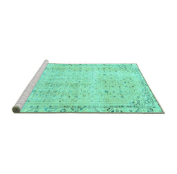 Sideview of Machine Washable Persian Turquoise Traditional Area Rugs, wshtr4062turq