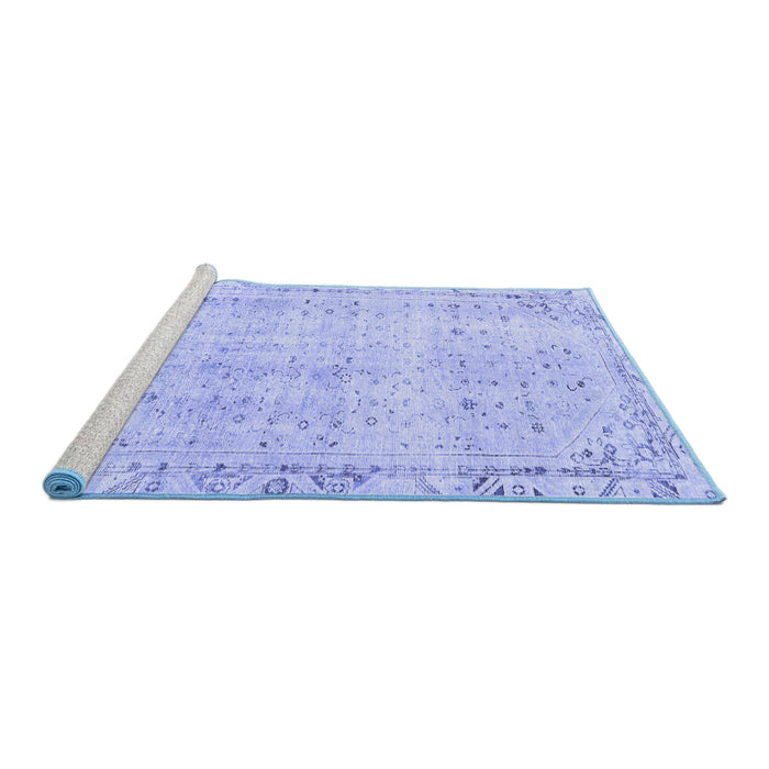 Sideview of Machine Washable Persian Blue Traditional Rug, wshtr4062blu