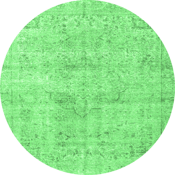 Round Machine Washable Persian Emerald Green Traditional Area Rugs, wshtr4063emgrn