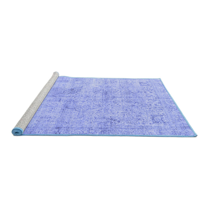 Sideview of Machine Washable Persian Blue Traditional Rug, wshtr4063blu