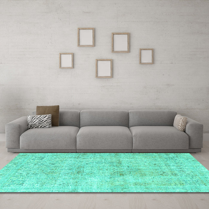Machine Washable Persian Turquoise Traditional Area Rugs in a Living Room,, wshtr4063turq