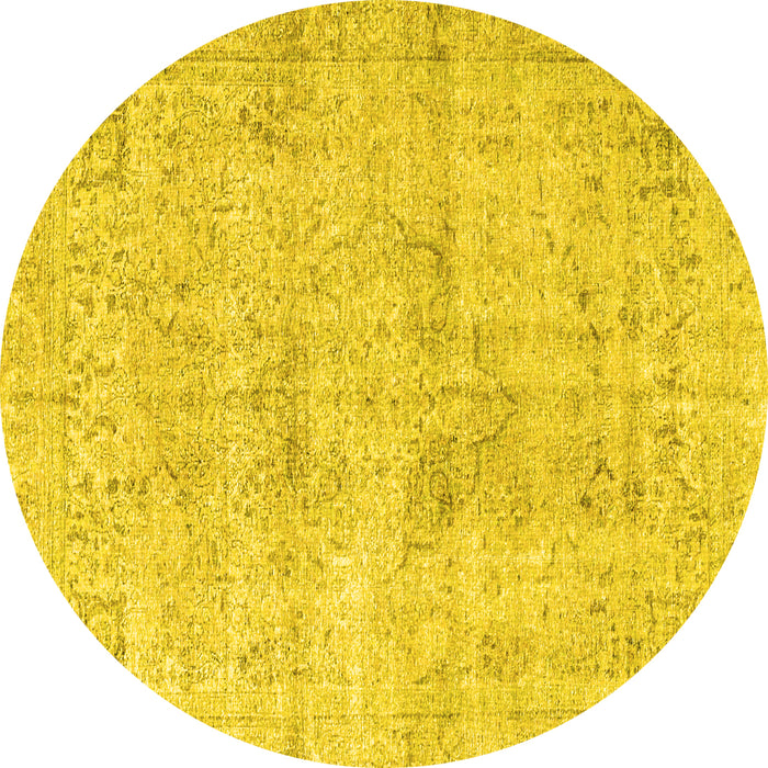 Round Machine Washable Persian Yellow Traditional Rug, wshtr4063yw