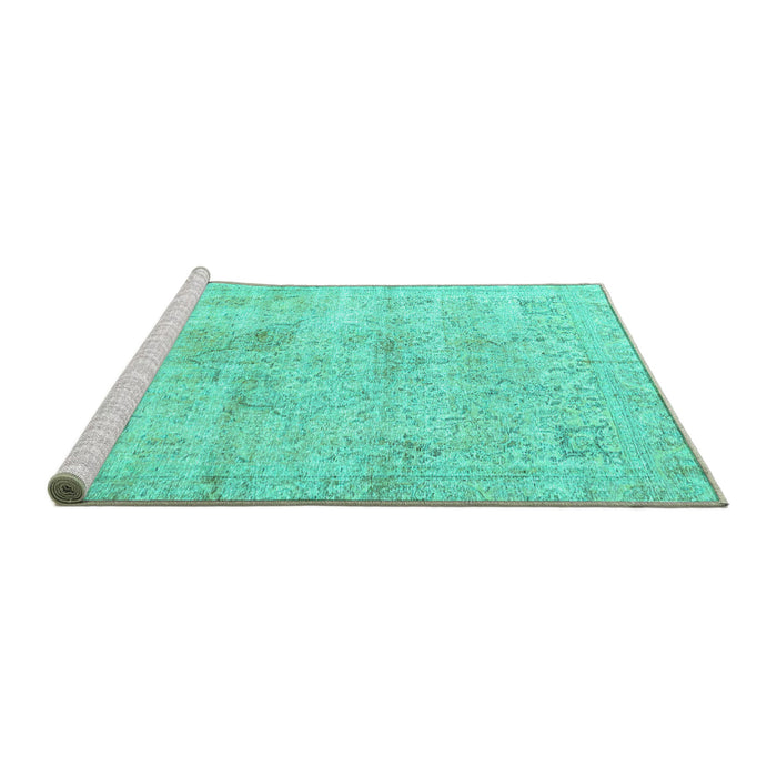 Sideview of Machine Washable Persian Turquoise Traditional Area Rugs, wshtr4063turq