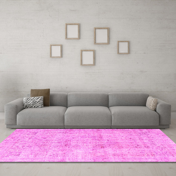 Machine Washable Persian Pink Traditional Rug in a Living Room, wshtr4063pnk