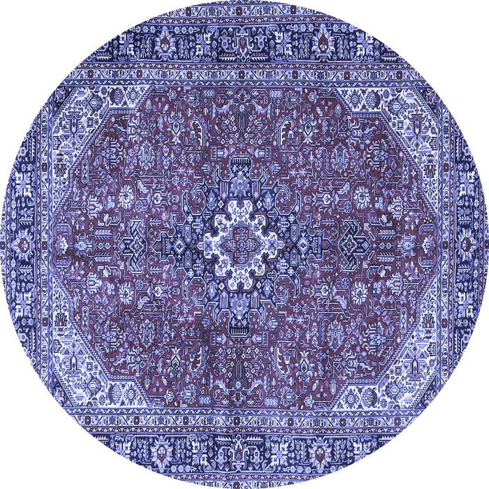 Round Machine Washable Medallion Blue Traditional Rug, wshtr4064blu