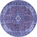 Round Machine Washable Medallion Blue Traditional Rug, wshtr4064blu