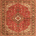 Round Machine Washable Medallion Orange Traditional Area Rugs, wshtr4064org