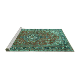 Sideview of Machine Washable Medallion Turquoise Traditional Area Rugs, wshtr4064turq
