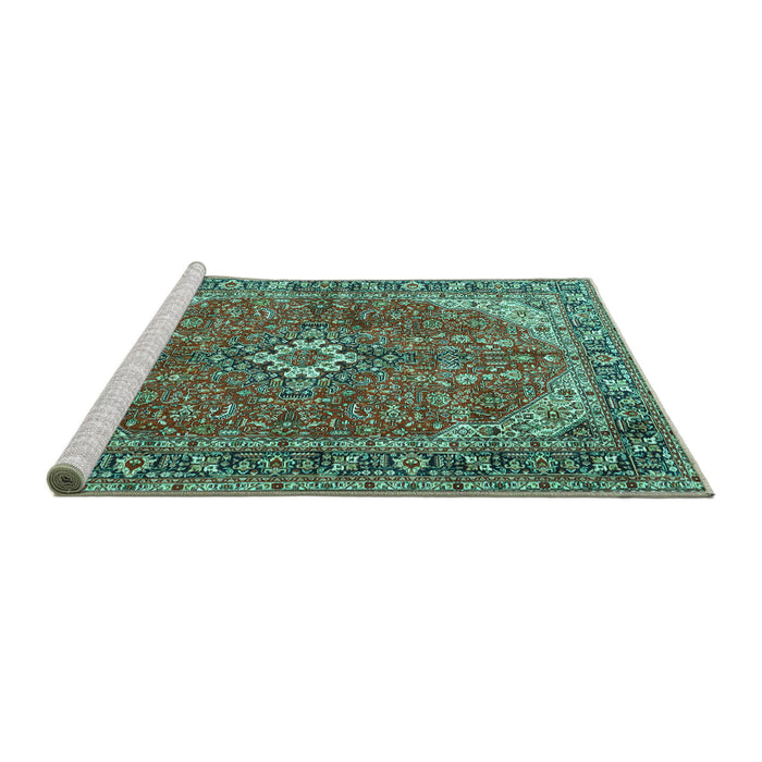 Sideview of Machine Washable Medallion Turquoise Traditional Area Rugs, wshtr4064turq