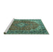 Sideview of Machine Washable Medallion Turquoise Traditional Area Rugs, wshtr4064turq