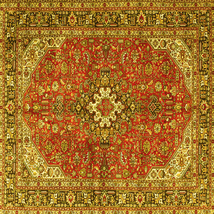 Square Machine Washable Medallion Yellow Traditional Rug, wshtr4064yw