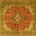 Square Machine Washable Medallion Yellow Traditional Rug, wshtr4064yw