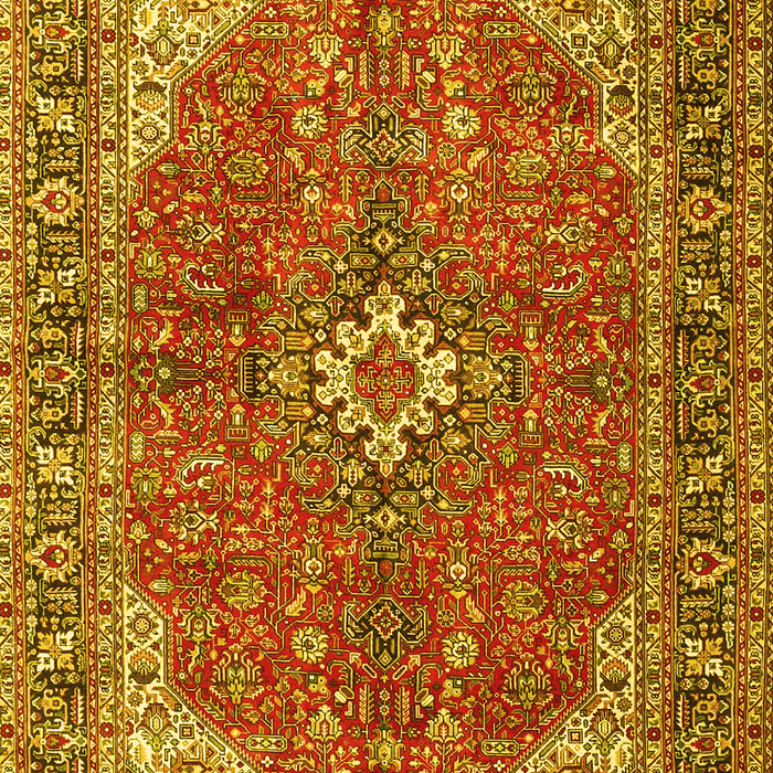 Machine Washable Medallion Yellow Traditional Rug, wshtr4064yw