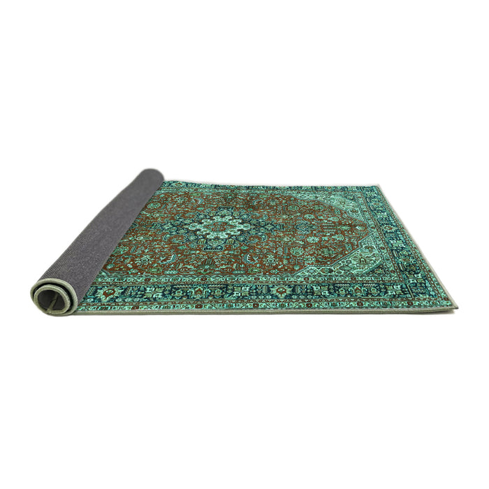 Sideview of Medallion Turquoise Traditional Rug, tr4064turq