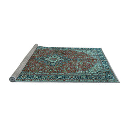 Sideview of Machine Washable Medallion Light Blue Traditional Rug, wshtr4064lblu