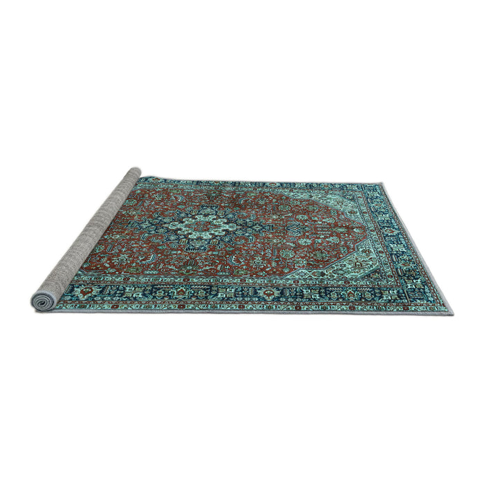 Sideview of Machine Washable Medallion Light Blue Traditional Rug, wshtr4064lblu