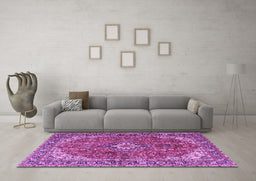 Machine Washable Medallion Purple Traditional Area Rugs in a Living Room, wshtr4064pur