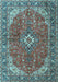 Machine Washable Medallion Light Blue Traditional Rug, wshtr4064lblu