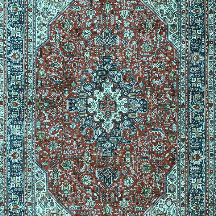Machine Washable Medallion Light Blue Traditional Rug, wshtr4064lblu