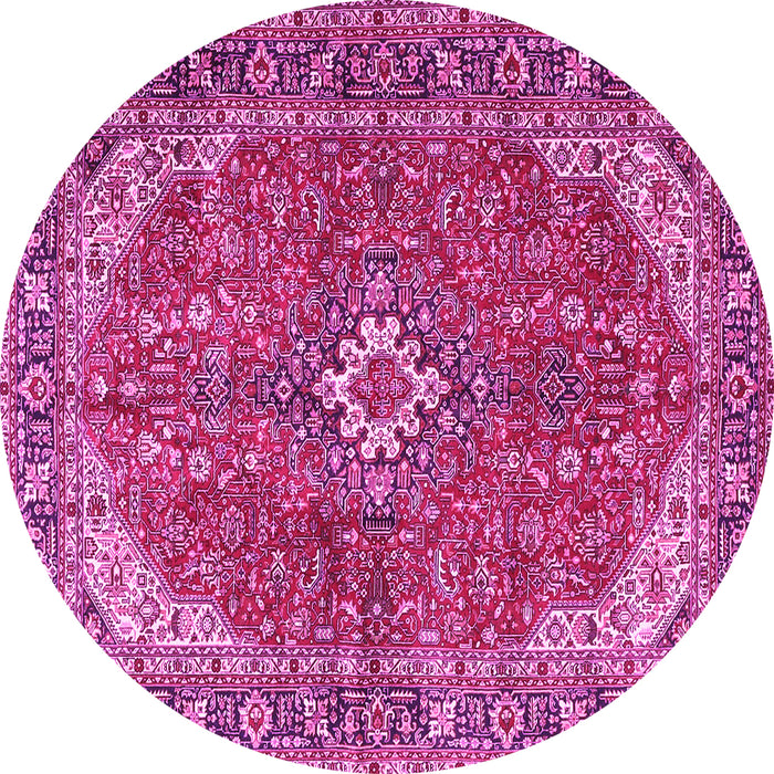Round Machine Washable Medallion Pink Traditional Rug, wshtr4064pnk