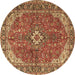 Round Medallion Brown Traditional Rug, tr4064brn