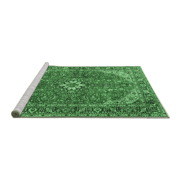 Sideview of Machine Washable Medallion Emerald Green Traditional Area Rugs, wshtr4064emgrn
