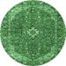 Round Machine Washable Medallion Emerald Green Traditional Area Rugs, wshtr4064emgrn