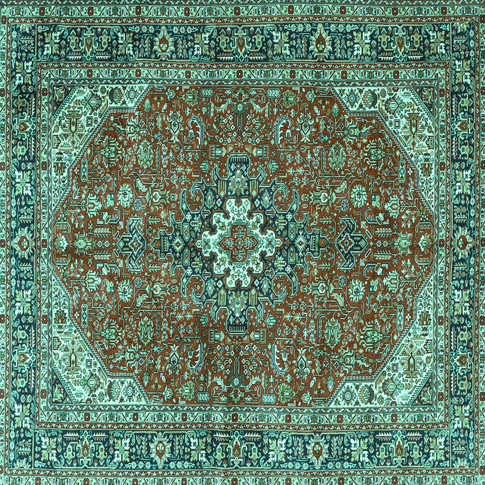 Square Medallion Turquoise Traditional Rug, tr4064turq