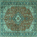 Square Medallion Turquoise Traditional Rug, tr4064turq