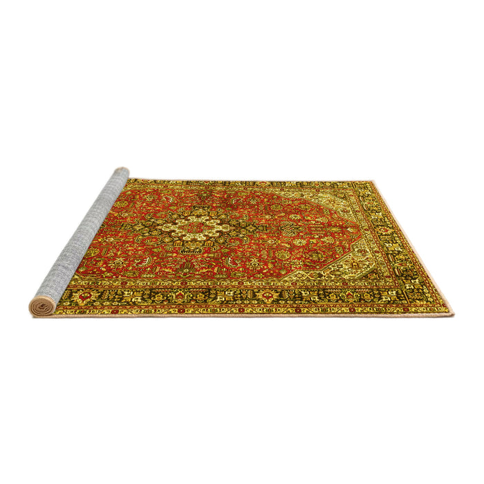 Sideview of Machine Washable Medallion Yellow Traditional Rug, wshtr4064yw