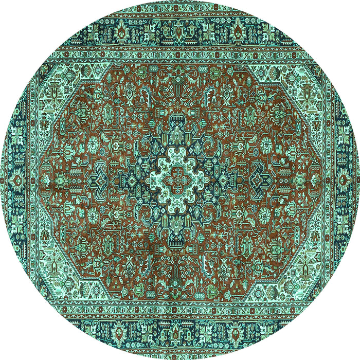 Round Medallion Turquoise Traditional Rug, tr4064turq