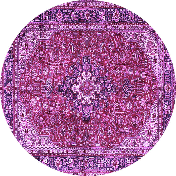 Round Machine Washable Medallion Purple Traditional Area Rugs, wshtr4064pur