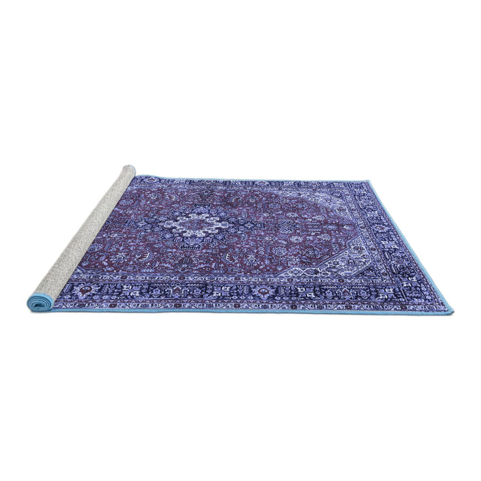 Sideview of Machine Washable Medallion Blue Traditional Rug, wshtr4064blu