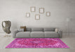 Machine Washable Medallion Pink Traditional Rug in a Living Room, wshtr4064pnk