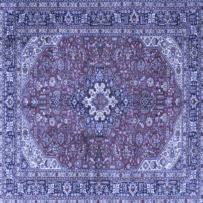 Square Machine Washable Medallion Blue Traditional Rug, wshtr4064blu