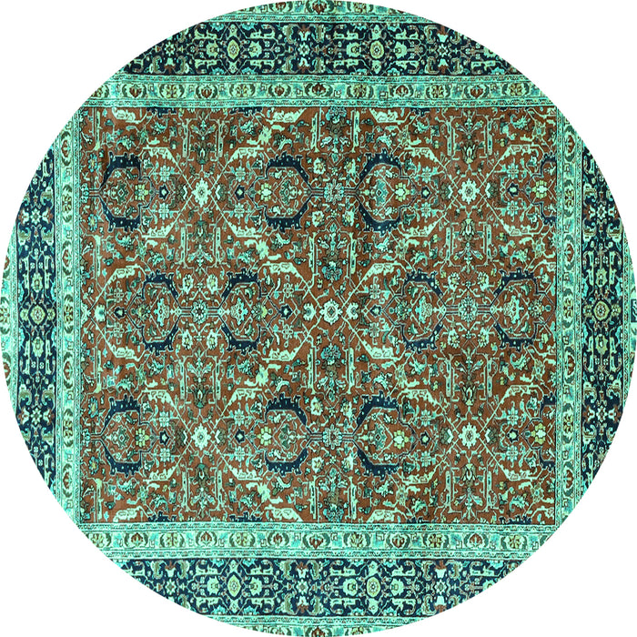 Round Machine Washable Persian Turquoise Traditional Area Rugs, wshtr4065turq