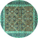 Round Machine Washable Persian Turquoise Traditional Area Rugs, wshtr4065turq