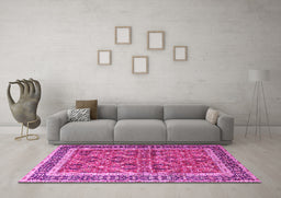 Machine Washable Persian Pink Traditional Rug in a Living Room, wshtr4065pnk