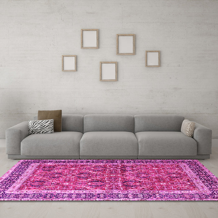 Machine Washable Persian Pink Traditional Rug in a Living Room, wshtr4065pnk