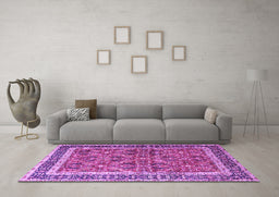 Machine Washable Persian Purple Traditional Area Rugs in a Living Room, wshtr4065pur