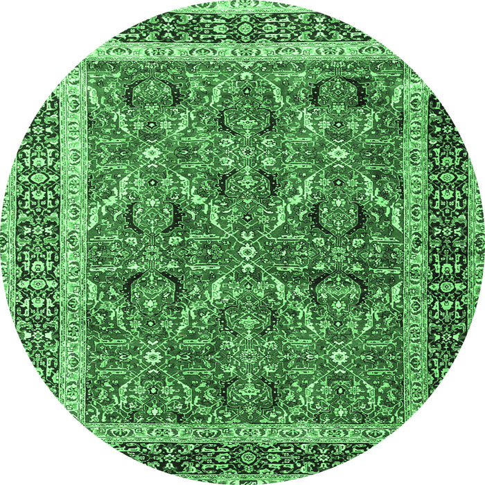 Round Machine Washable Persian Emerald Green Traditional Area Rugs, wshtr4065emgrn