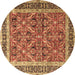 Round Machine Washable Persian Brown Traditional Rug, wshtr4065brn