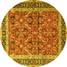 Round Machine Washable Persian Yellow Traditional Rug, wshtr4065yw