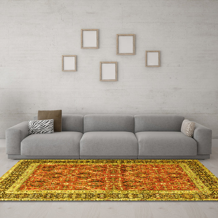 Machine Washable Persian Yellow Traditional Rug in a Living Room, wshtr4065yw