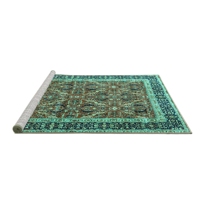 Sideview of Machine Washable Persian Turquoise Traditional Area Rugs, wshtr4065turq