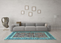 Machine Washable Persian Light Blue Traditional Rug in a Living Room, wshtr4065lblu