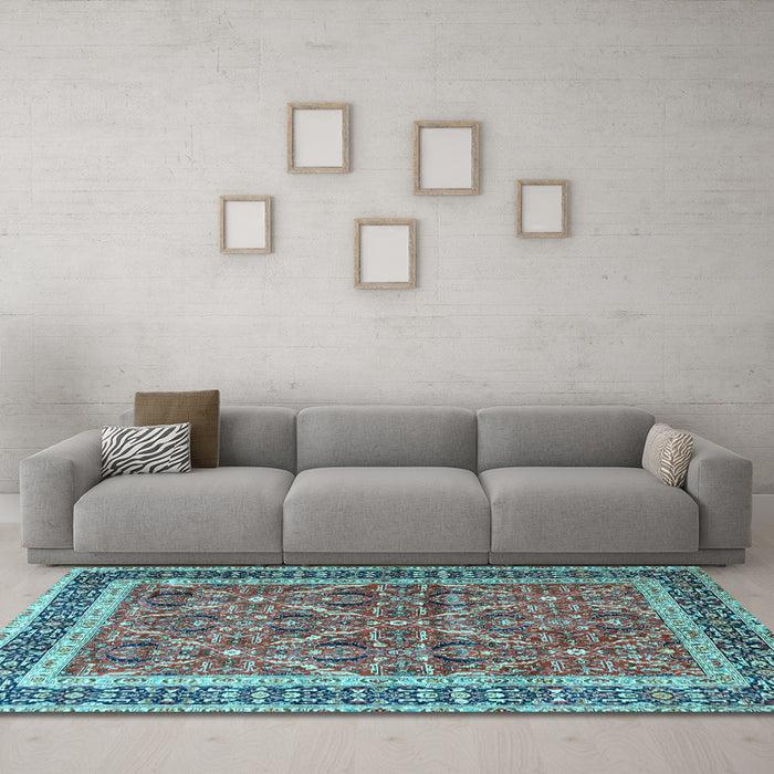 Machine Washable Persian Light Blue Traditional Rug in a Living Room, wshtr4065lblu