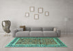 Machine Washable Persian Turquoise Traditional Area Rugs in a Living Room,, wshtr4065turq