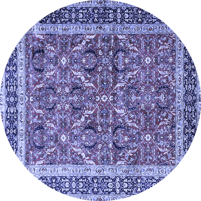 Round Machine Washable Persian Blue Traditional Rug, wshtr4065blu