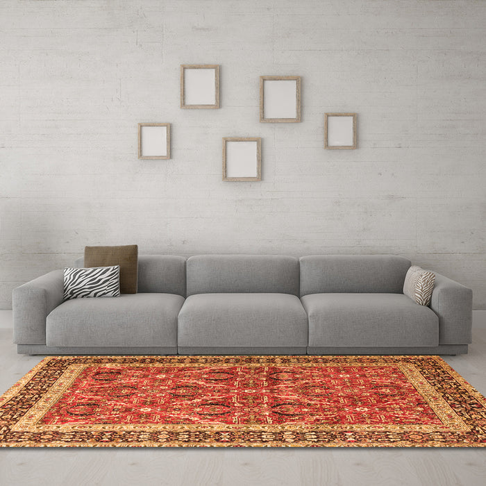 Machine Washable Persian Orange Traditional Area Rugs in a Living Room, wshtr4065org